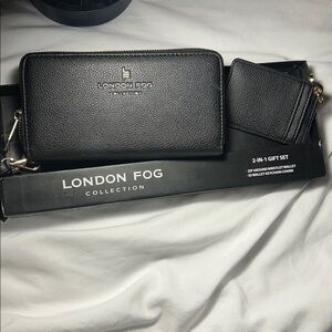 🆕 London Fog Black Wallet and Card Holder Set